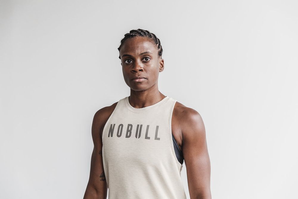 NOBULL Women's High-Neck Tank Tops - Oatmeal - Ireland (9732DFOEY)